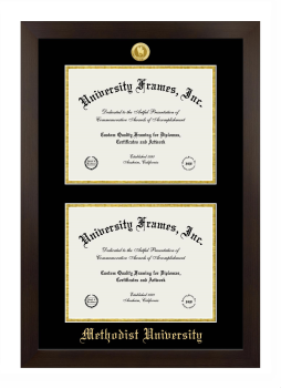 Methodist University Double Degree (Stacked) Frame in Manhattan Espresso with Black & Gold Mats for document: 8 1/2"h x 11"w  , document: 8 1/2"h x 11"w  