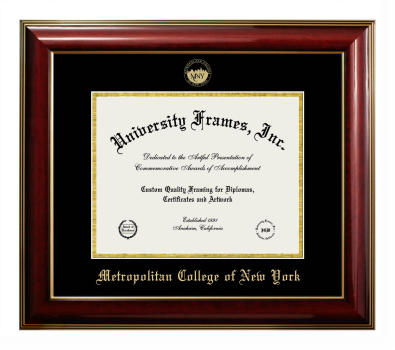 Metropolitan College of New York Diploma Frame in Classic Mahogany with Gold Trim with Black & Gold Mats for DOCUMENT: 8 1/2"H X 11"W  