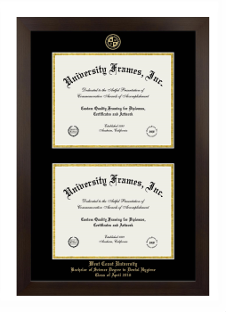 West Coast University Bachelor of Science Degree in Dental Hygiene Class of April 2016 Double Degree (Stacked) Frame in Manhattan Espresso with Black & Gold Mats for document: 8 1/2"h x 11"w  , document: 8 1/2"h x 11"w  