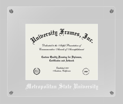 Metropolitan State University Lucent Clear-over-Clear Frame in Lucent Clear Moulding with Lucent Clear Mat for document: 8 1/2"h x 11"w  