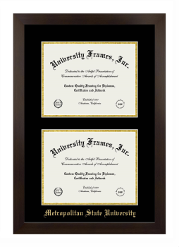 Metropolitan State University Double Degree (Stacked) Frame in Manhattan Espresso with Black & Gold Mats for document: 8 1/2"h x 11"w  , document: 8 1/2"h x 11"w  
