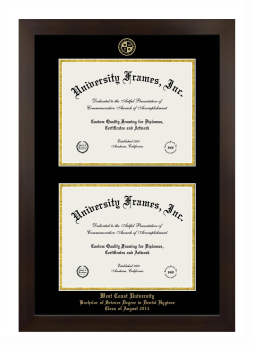West Coast University Bachelor of Science Degree in Dental Hygiene Class of August 2015 Double Degree (Stacked) Frame in Manhattan Espresso with Black & Gold Mats for document: 8 1/2"h x 11"w  , document: 8 1/2"h x 11"w  