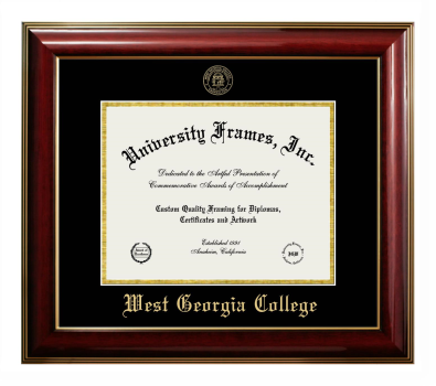 West Georgia College Diploma Frame in Classic Mahogany with Gold Trim with Black & Gold Mats for document: 8 1/2"h x 11"w  