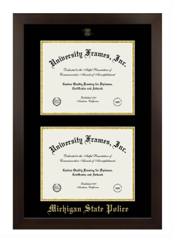 Michigan State Police Double Degree (Stacked) Frame in Manhattan Espresso with Black & Gold Mats for document: 8 1/2"h x 11"w  , document: 8 1/2"h x 11"w  