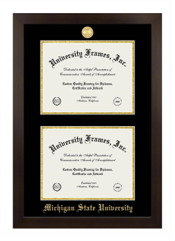 Michigan State University Double Degree (Stacked) Frame in Manhattan Espresso with Black & Gold Mats for document: 8 1/2"h x 11"w  , document: 8 1/2"h x 11"w  