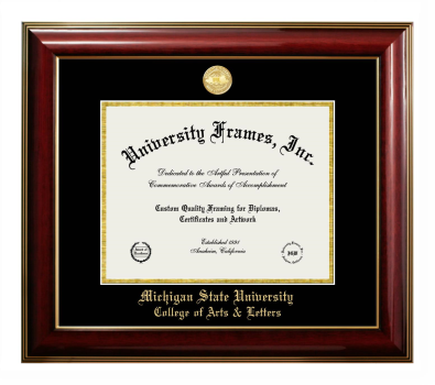 Michigan State University College of Arts & Letters Diploma Frame in Classic Mahogany with Gold Trim with Black & Gold Mats for DOCUMENT: 8 1/2"H X 11"W  
