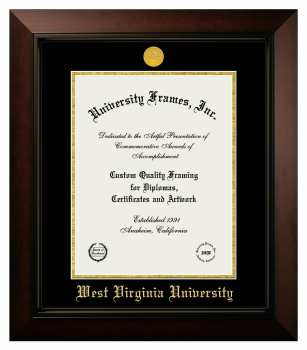 West Virginia University Diploma Frame in Legacy Black Cherry with Black & Gold Mats for DOCUMENT: 14"H X 11"W  