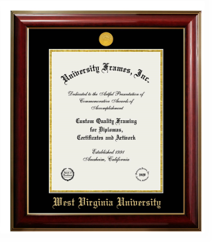 West Virginia University Diploma Frame in Classic Mahogany with Gold Trim with Black & Gold Mats for DOCUMENT: 14"H X 11"W  