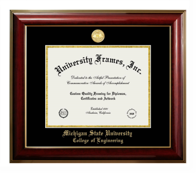 Michigan State University College of Engineering Diploma Frame in Classic Mahogany with Gold Trim with Black & Gold Mats for document: 8 1/2"h x 11"w  