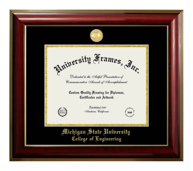 Michigan State University College of Engineering Diploma Frame in Classic Mahogany with Gold Trim with Black & Gold Mats for DOCUMENT: 8 1/2"H X 11"W  
