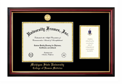 Michigan State University College of Human Medicine Diploma with Announcement Frame in Petite Mahogany with Gold Trim with Black & Gold Mats for document: 8 1/2"h x 11"w  , diploma: 7"h x 4"w  