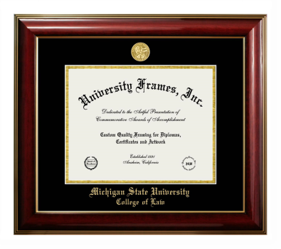 Michigan State University College of Law Diploma Frame in Classic Mahogany with Gold Trim with Black & Gold Mats for document: 8 1/2"h x 11"w  
