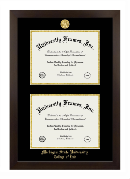 Michigan State University College of Law Double Degree (Stacked) Frame in Manhattan Espresso with Black & Gold Mats for document: 8 1/2"h x 11"w  , document: 8 1/2"h x 11"w  