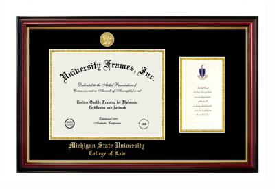 Michigan State University College of Law Diploma with Announcement Frame in Petite Mahogany with Gold Trim with Black & Gold Mats for document: 8 1/2"h x 11"w  , diploma: 7"h x 4"w  