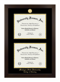 Michigan State University College of Nursing Double Degree (Stacked) Frame in Manhattan Espresso with Black & Gold Mats for document: 8 1/2"h x 11"w  , document: 8 1/2"h x 11"w  