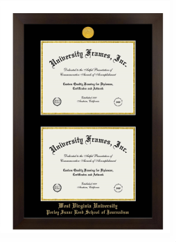 West Virginia University Perley Isaac Reed School of Journalism Double Degree (Stacked) Frame in Manhattan Espresso with Black & Gold Mats for document: 8 1/2"h x 11"w  , document: 8 1/2"h x 11"w  