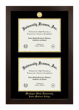 Michigan State University James Madison College Double Degree (Stacked) Frame in Manhattan Espresso with Black & Gold Mats for document: 8 1/2"h x 11"w  , document: 8 1/2"h x 11"w  
