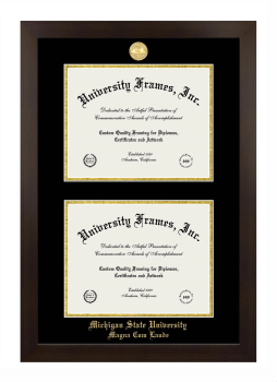 Michigan State University Magna Cum Laude Double Degree (Stacked) Frame in Manhattan Espresso with Black & Gold Mats for document: 8 1/2"h x 11"w  , document: 8 1/2"h x 11"w  