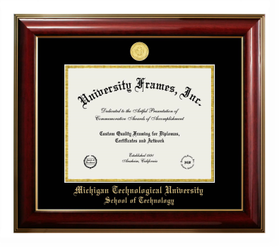 Michigan Technological University School of Technology Diploma Frame in Classic Mahogany with Gold Trim with Black & Gold Mats for document: 8 1/2"h x 11"w  