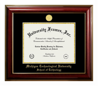 Michigan Technological University School of Technology Diploma Frame in Classic Mahogany with Gold Trim with Black & Gold Mats for DOCUMENT: 8 1/2"H X 11"W  