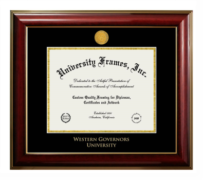 Western Governors University Diploma Frame in Classic Mahogany with Gold Trim with Black & Gold Mats for DOCUMENT: 8 1/2"H X 11"W  