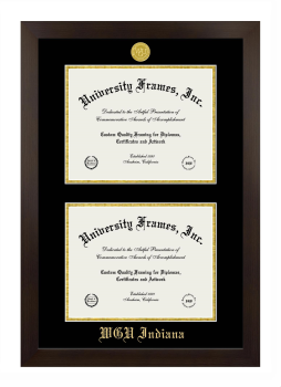 Western Governors University (Indiana) Double Degree (Stacked) Frame in Manhattan Espresso with Black & Gold Mats for document: 8 1/2"h x 11"w  , document: 8 1/2"h x 11"w  