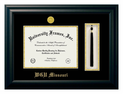 Western Governors University (Missouri) Diploma with Tassel Box Frame in Satin Black with Black & Gold Mats for DOCUMENT: 8 1/2"H X 11"W  