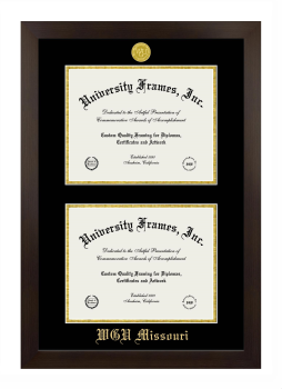 Western Governors University (Missouri) Double Degree (Stacked) Frame in Manhattan Espresso with Black & Gold Mats for DOCUMENT: 8 1/2"H X 11"W  , DOCUMENT: 8 1/2"H X 11"W  