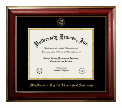 Mid-America Baptist Theological Seminary Diploma Frame in Classic Mahogany with Gold Trim with Black & Gold Mats for document: 8 1/2"h x 11"w  
