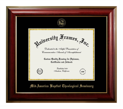 Mid-America Baptist Theological Seminary Diploma Frame in Classic Mahogany with Gold Trim with Black & Gold Mats for DOCUMENT: 8 1/2"H X 11"W  
