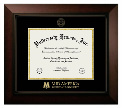 Mid-America Christian University Diploma Frame in Legacy Black Cherry with Black & Gold Mats for DOCUMENT: 8 1/2"H X 11"W  