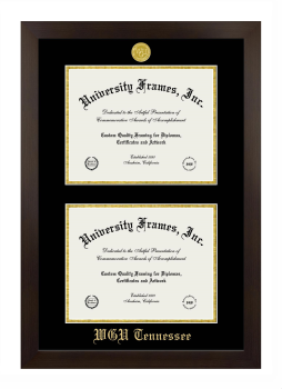 Western Governors University (Tennessee) Double Degree (Stacked) Frame in Manhattan Espresso with Black & Gold Mats for document: 8 1/2"h x 11"w  , document: 8 1/2"h x 11"w  