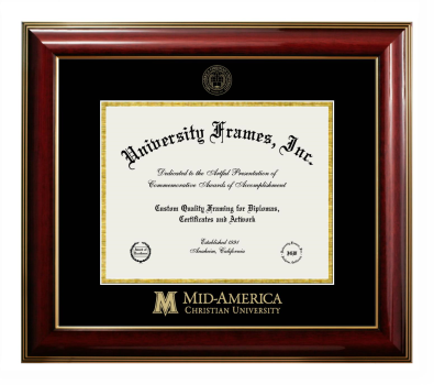 Mid-America Christian University Diploma Frame in Classic Mahogany with Gold Trim with Black & Gold Mats for DOCUMENT: 8 1/2"H X 11"W  
