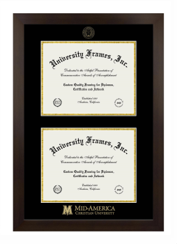Mid-America Christian University Double Degree (Stacked) Frame in Manhattan Espresso with Black & Gold Mats for document: 8 1/2"h x 11"w  , document: 8 1/2"h x 11"w  