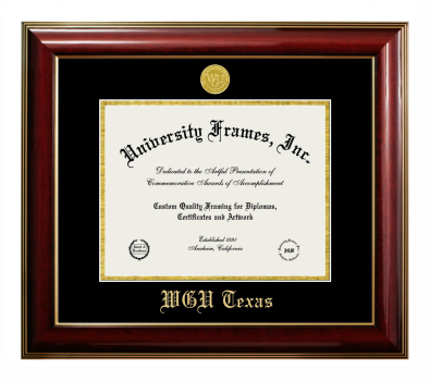 Western Governors University (Texas) Diploma Frame in Classic Mahogany with Gold Trim with Black & Gold Mats for document: 8 1/2"h x 11"w  