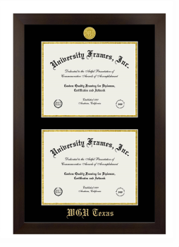 Western Governors University (Texas) Double Degree (Stacked) Frame in Manhattan Espresso with Black & Gold Mats for document: 8 1/2"h x 11"w  , document: 8 1/2"h x 11"w  