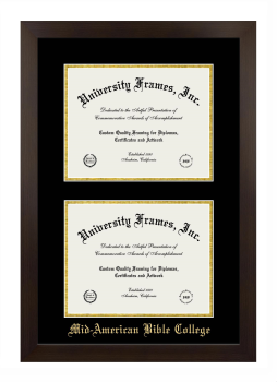 Mid-American Bible College Double Degree (Stacked) Frame in Manhattan Espresso with Black & Gold Mats for document: 8 1/2"h x 11"w  , document: 8 1/2"h x 11"w  