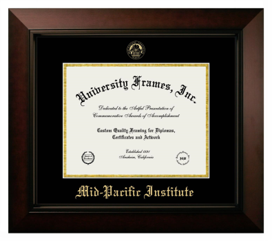 Mid-Pacific Institute Diploma Frame in Legacy Black Cherry with Black & Gold Mats for DOCUMENT: 8 1/2"H X 11"W  