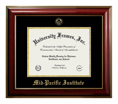 Mid-Pacific Institute Diploma Frame in Classic Mahogany with Gold Trim with Black & Gold Mats for document: 8 1/2"h x 11"w  