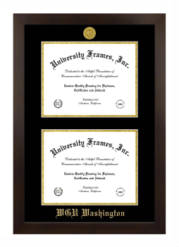 Western Governors University (Washington) Double Degree (Stacked) Frame in Manhattan Espresso with Black & Gold Mats for DOCUMENT: 8 1/2"H X 11"W  , DOCUMENT: 8 1/2"H X 11"W  