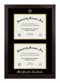 Mid-Pacific Institute Double Degree (Stacked) Frame in Manhattan Espresso with Black & Gold Mats for document: 8 1/2"h x 11"w  , document: 8 1/2"h x 11"w  