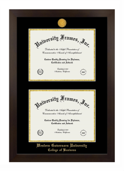 Western Governors University College of Business Double Degree (Stacked) Frame in Manhattan Espresso with Black & Gold Mats for document: 8 1/2"h x 11"w  , document: 8 1/2"h x 11"w  