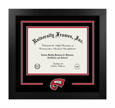 Western Kentucky University Logo Mat Frame in Manhattan Black with Black & Red Mats for document: 8 1/2"h x 11"w  