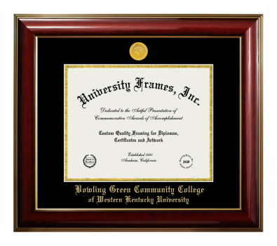 Western Kentucky University Bowling Green Community College Diploma Frame in Classic Mahogany with Gold Trim with Black & Gold Mats for document: 8 1/2"h x 11"w  