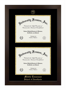 Middle Tennessee School of Anesthesia Double Degree (Stacked) Frame in Manhattan Espresso with Black & Gold Mats for document: 8 1/2"h x 11"w  , document: 8 1/2"h x 11"w  