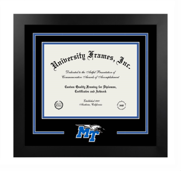 Middle Tennessee State University Logo Mat Frame in Manhattan Black with Black & Royal Blue Mats for DOCUMENT: 8 1/2"H X 11"W  