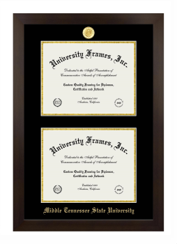 Middle Tennessee State University Double Degree (Stacked) Frame in Manhattan Espresso with Black & Gold Mats for DOCUMENT: 8 1/2"H X 11"W  , DOCUMENT: 8 1/2"H X 11"W  