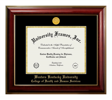 Western Kentucky University College of Health and Human Services Diploma Frame in Classic Mahogany with Gold Trim with Black & Gold Mats for DOCUMENT: 8 1/2"H X 11"W  