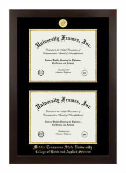 Middle Tennessee State University College of Basic and Applied Sciences Double Degree (Stacked) Frame in Manhattan Espresso with Black & Gold Mats for document: 8 1/2"h x 11"w  , document: 8 1/2"h x 11"w  