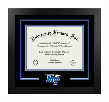Middle Tennessee State University College of Education and Behavioral Science Logo Mat Frame in Manhattan Black with Black & Royal Blue Mats for document: 8 1/2"h x 11"w  